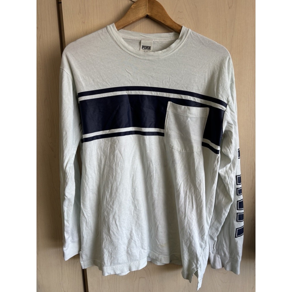 Victoria's Secret PINK Long Sleeve‎ Pocket T Shirt Women's Small Light Blue